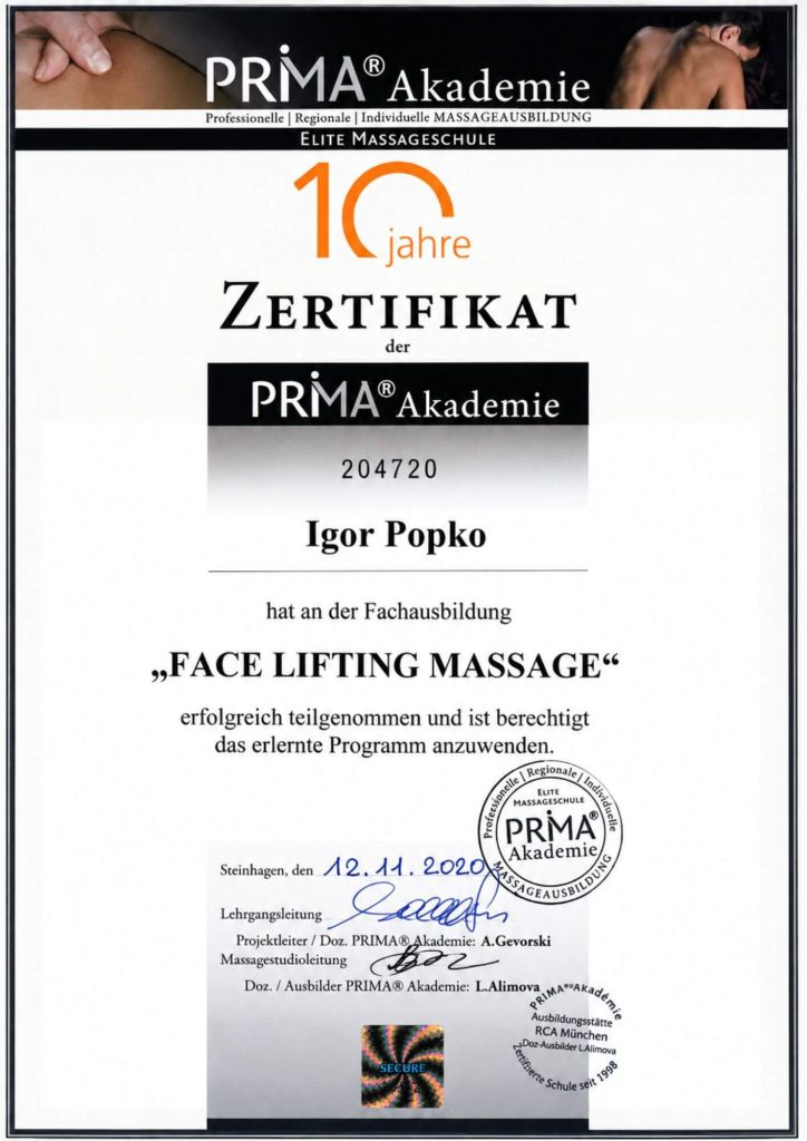 Face Lifting Massage - Zertifikat